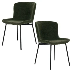 Chaise bouclette verte pieds noirs montants (lot de 2) SAVONE
