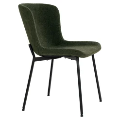 Chaise bouclette verte pieds noirs montants (lot de 2) SAVONE
