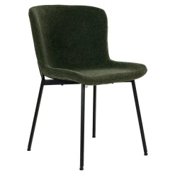 Chaise bouclette verte pieds noirs montants (lot de 2) SAVONE