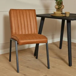Chaise cognac rembourrée à bandes (lot de 2) CORTINA