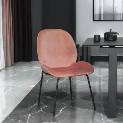 Chaise contemporaine en velours rose pâle FLORENCE (lot 2)