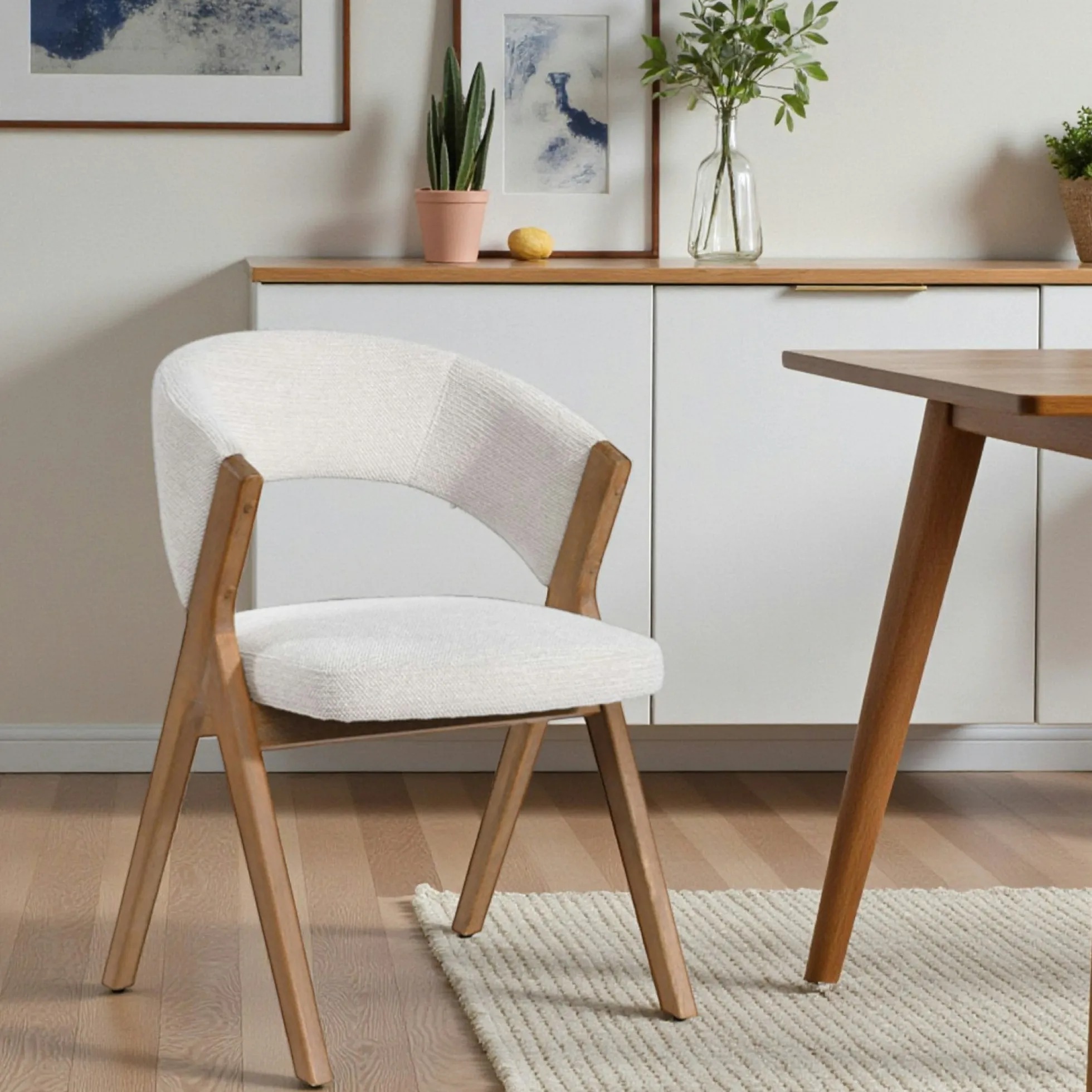 Chaise écrue bois et tissu, forme ronde (lot de 2) AGADE