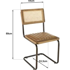 Chaise cuir et rotin havane pied luge (lot de 2) TIM