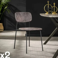 Chaise d'écolier en velours gris (lot de 2) MELBOURNE