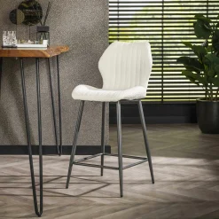 Chaise de bar blanche en bouclette avec repose-pieds (lot de 2) GALWAY