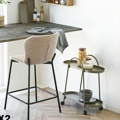 Chaise de bar bouclette beige pieds métal noir (lot de 2) BERLIN
