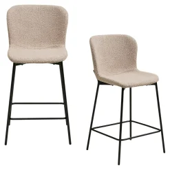 Chaise de bar bouclette beige pieds métal noir (lot de 2) BERLIN