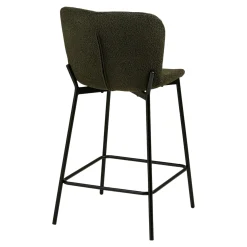 Chaise de bar bouclette verte pieds métal noir (lot de 2) BERLIN