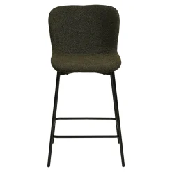 Chaise de bar bouclette verte pieds métal noir (lot de 2) BERLIN