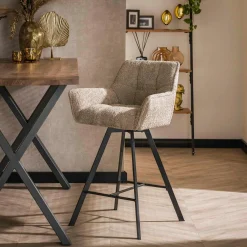 Chaise de bar confortable en bouclette sable avec fonction pivotante (lot de 2) MELBOURNE