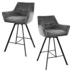 Chaise de bar confortable en velours gris avec fonction pivotante (lot de 2) MELBOURNE