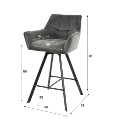 Chaise de bar confortable en velours gris avec fonction pivotante (lot de 2) MELBOURNE