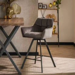 Chaise de bar confortable en velours gris avec fonction pivotante (lot de 2) MELBOURNE