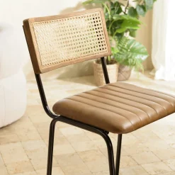 Chaise de bar cuir havane et cannage (lot de 2) TIM