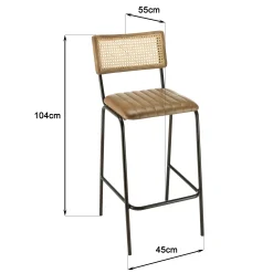 Chaise de bar cuir havane et cannage (lot de 2) TIM