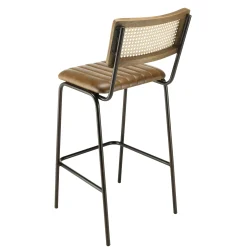 Chaise de bar cuir havane et cannage (lot de 2) TIM