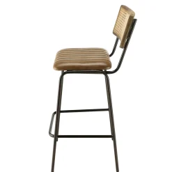 Chaise de bar cuir havane et cannage (lot de 2) TIM