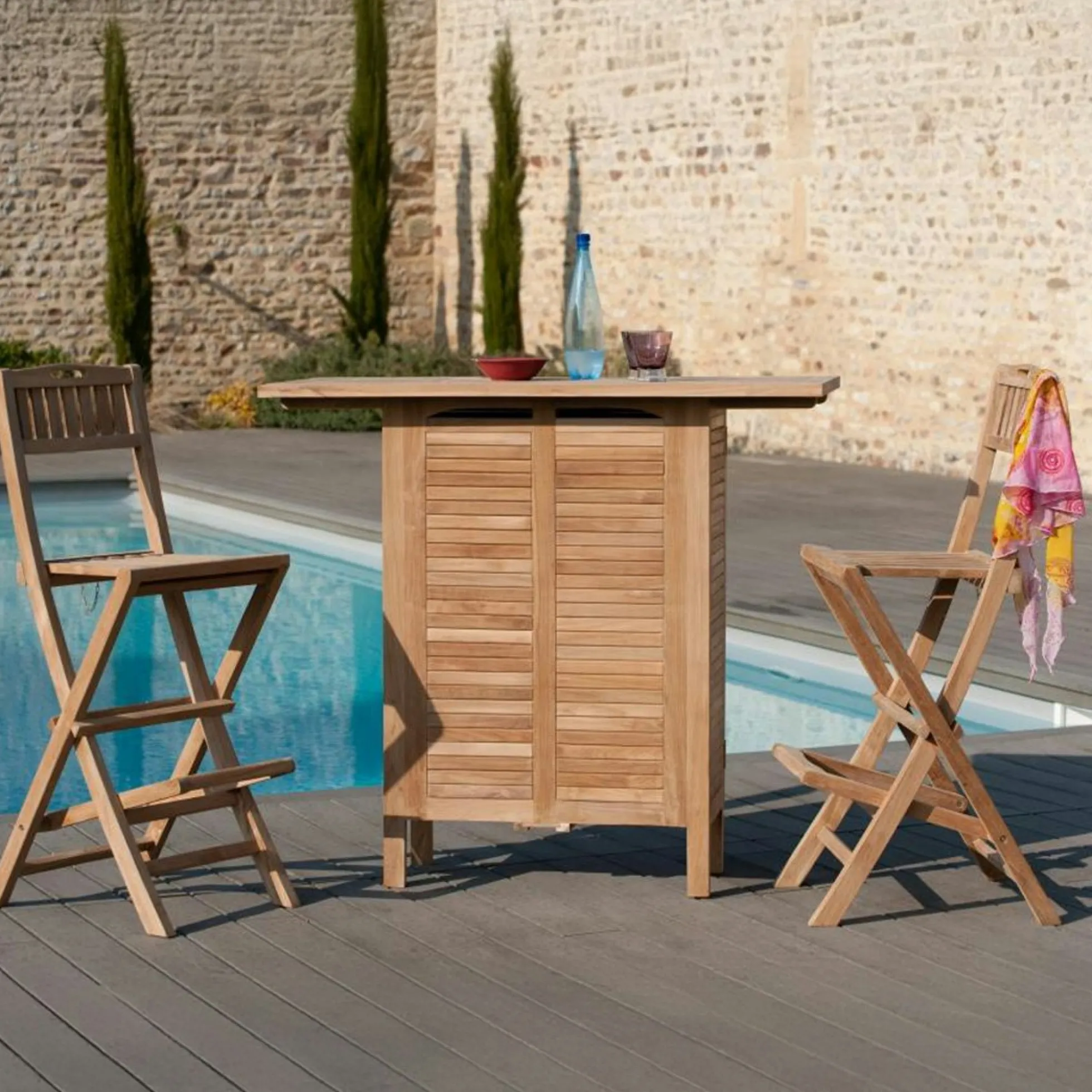 Chaise de bar de jardin en Teck brut massif Pliante SUMMER