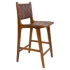 Chaise de bar en bois de teck et cuir marron MENDOZA