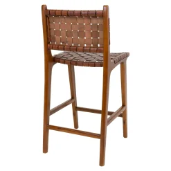 Chaise de bar en bois de teck et cuir marron MENDOZA