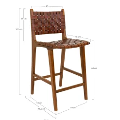 Chaise de bar en bois de teck et cuir marron MENDOZA
