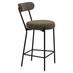 Chaise de bar en bouclette marron avec repose-pieds (lot de 2) BERLIN