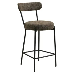 Chaise de bar en bouclette marron avec repose-pieds (lot de 2) BERLIN