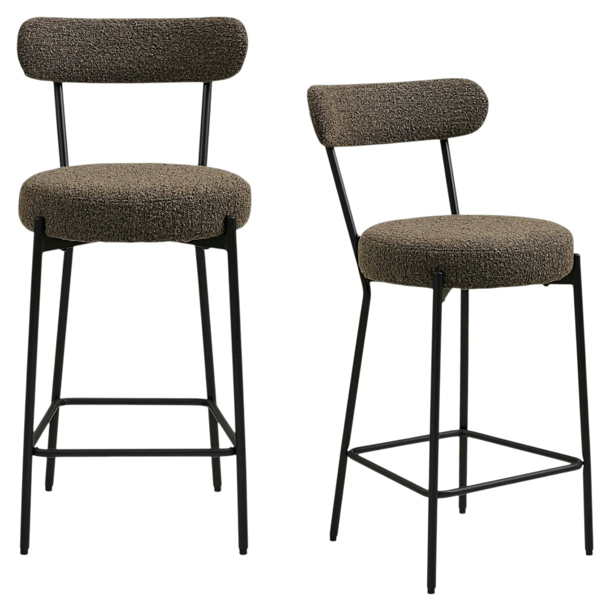 Chaise de bar en bouclette marron avec repose-pieds (lot de 2) BERLIN