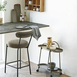 Chaise de bar en bouclette marron avec repose-pieds (lot de 2) BERLIN