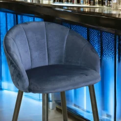Chaise de bar en velours bleu forme coquillage (lot de 2) HAWAI