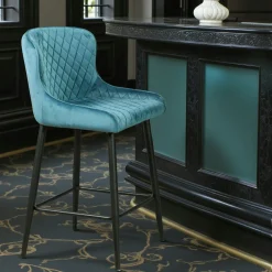 Chaise de bar en velours bleu (lot de 2) ARLINGTON