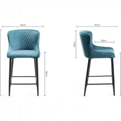 Chaise de bar en velours bleu (lot de 2) ARLINGTON