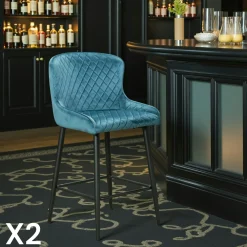 Chaise de bar en velours bleu (lot de 2) ARLINGTON