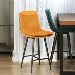 Chaise de bar en velours doré à double coussinage (lot de 2) OKA
