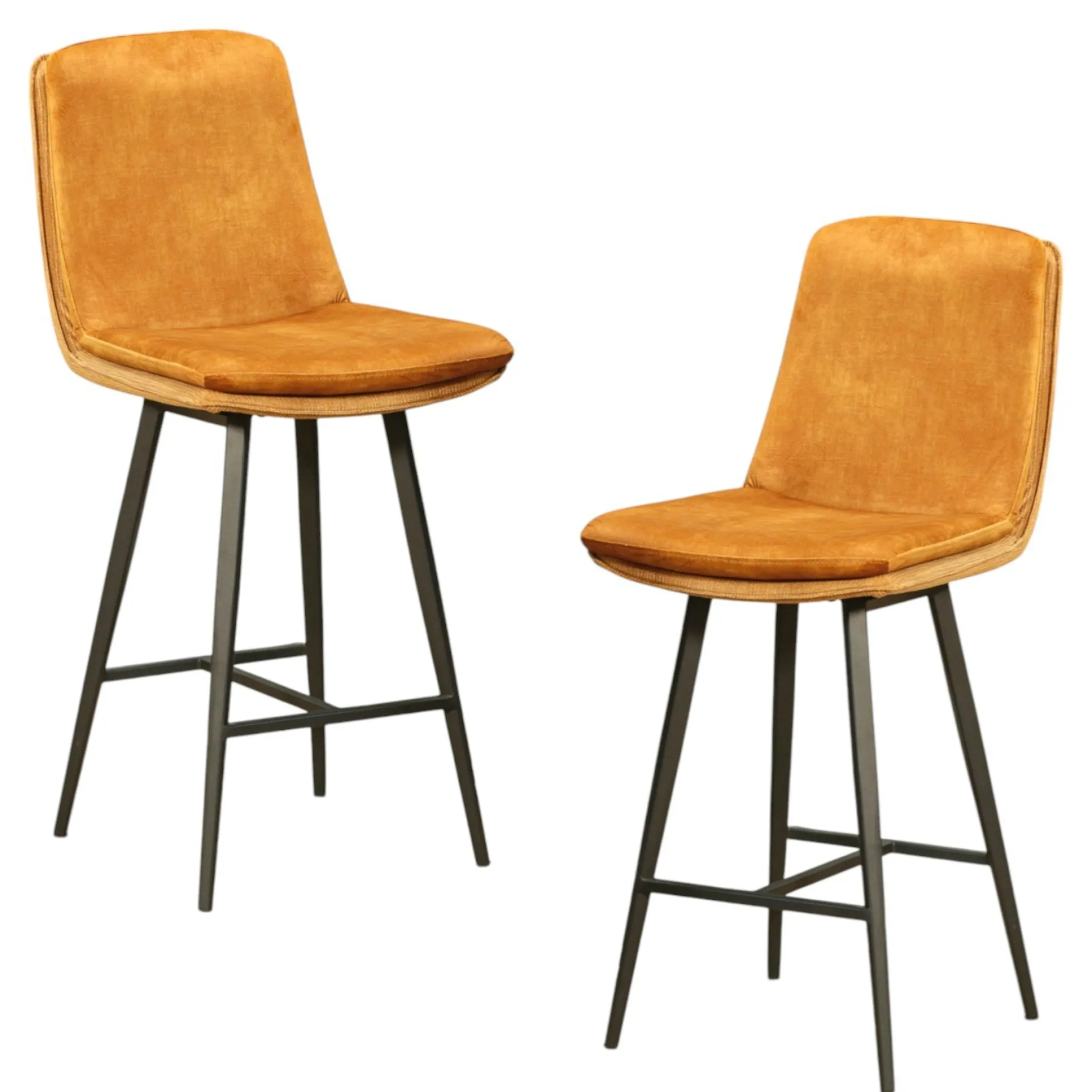 Chaise de bar en velours doré à double coussinage (lot de 2) OKA