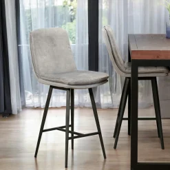 Chaise de bar en velours gris à double coussinage (lot de 2) OKA