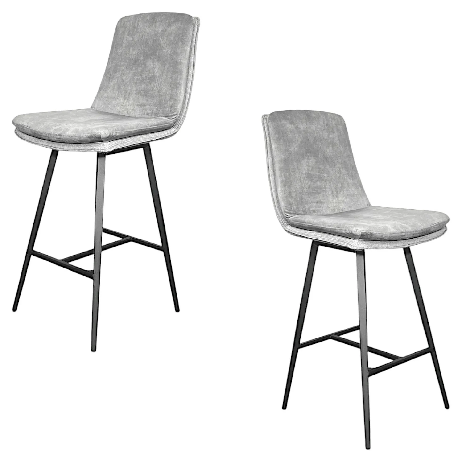 Chaise de bar en velours gris à double coussinage (lot de 2) OKA