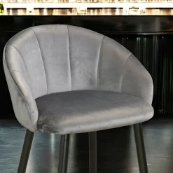 Chaise de bar en velours gris forme coquillage (lot de 2) HAWAI