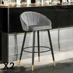 Chaise de bar en velours gris forme coquillage (lot de 2) HAWAI