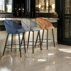 Chaise de bar en velours gris forme coquillage (lot de 2) HAWAI