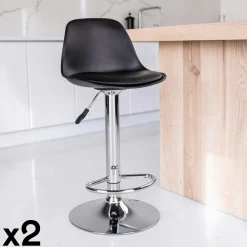 Chaise de bar moderne pivotante, pied chromé (lot de 2)