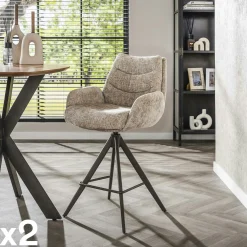 Chaise de bar pivotante en tissu chenille sable (x2) TAJ