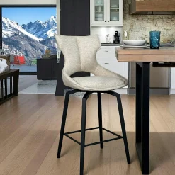 Chaise de bar pivotante tissu beige (lot de 2) LOMBARDIE