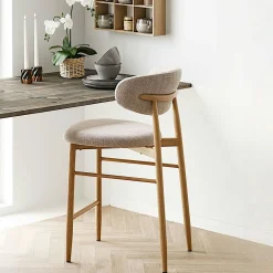 Chaise de bar sable avec repose-pieds effet bois clair (lot de 2) AMSTERDAM