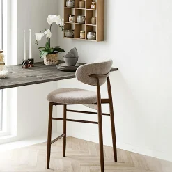 Chaise de bar sable avec repose-pieds effet bois foncé (lot de 2) AMSTERDAM