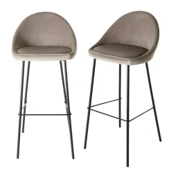 Chaise de bar velours beige TIM (lot de 2)