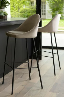 Chaise de bar velours beige TIM (lot de 2)