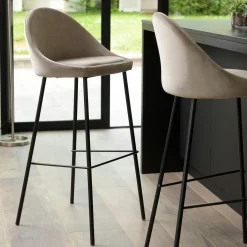 Chaise de bar velours beige TIM (lot de 2)