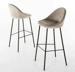 Chaise de bar velours beige TIM (lot de 2)