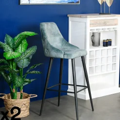 Chaise de bar velours bleu pétrole (lot de 2) MALMOE